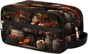 Vintage Fruits Wooden Buckets Travel Toiletry Bag for Women Men Water-Resistant Cosmetic Makeup Shaving Bag Large Capacity with Handle Sports Travel Toiletries Accessories