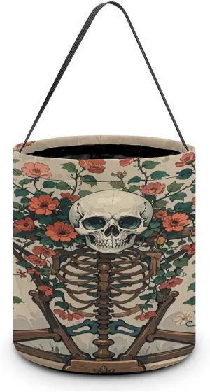 Weird Flowers Halloween Tote Candy Bag Candy Basket Candy Bucket Gift Bag for Halloween Party