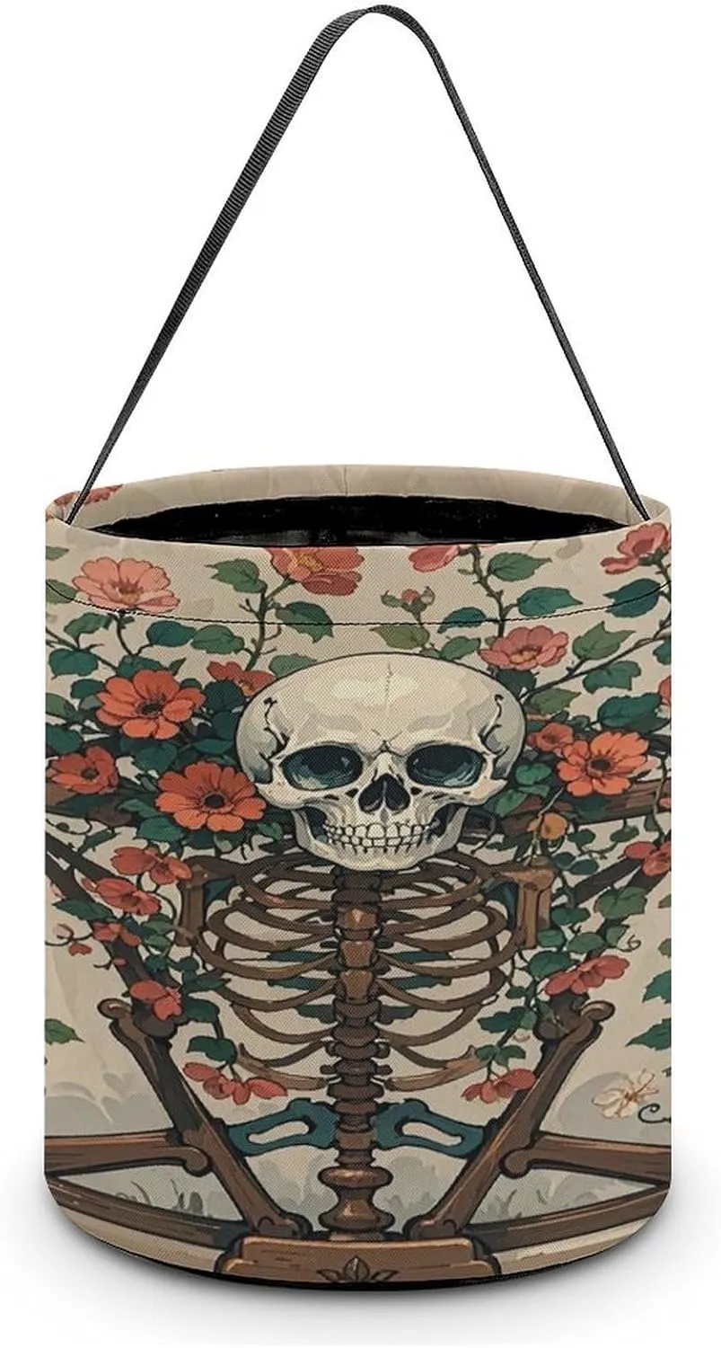 Weird Flowers Halloween Tote Candy Bag Candy Basket Candy Bucket Gift Bag for Halloween Party