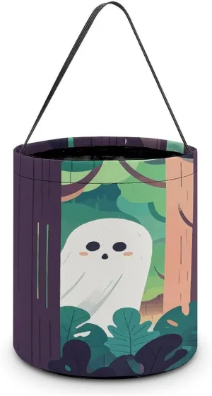 White Ghost Halloween Tote Candy Bag Candy Basket Candy Bucket Gift Bag for Halloween Party