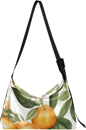 White Oranges Flower Florals Tote Bag for Women Large Hobo Bags Leather Crossbody Bags Tote Purse with Adjustable Strap for Travel Men
