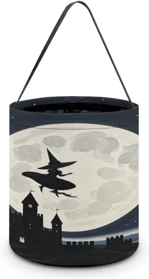 Witch Flying Halloween Tote Candy Bag Candy Basket Candy Bucket Gift Bag for Halloween Party
