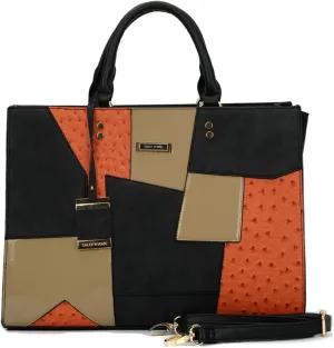 Women Tote Bags Contrast Color Patchwork Leather Handbags Briefcase Bag for Ladies Satchel Totes Large Purse Shoulder Bag-Beige
