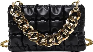 Women's Handheld PU Texture Shoulder Crossbody Bag with Chain Strap Stylish Clutch Purse Bubble Totes Hobo Messenger Bag