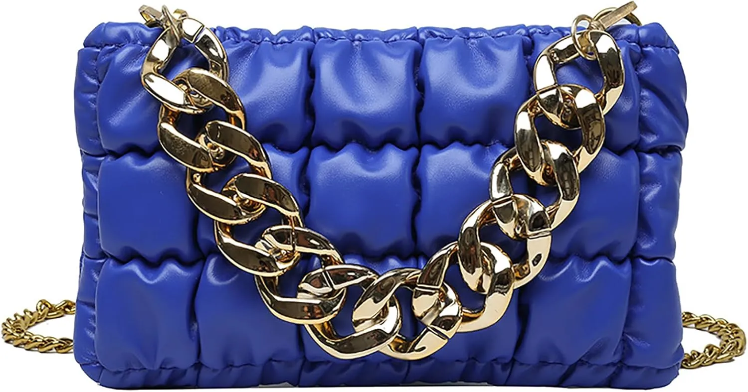 Women's Handheld PU Texture Shoulder Crossbody Bag with Chain Strap Stylish Clutch Purse Bubble Totes Hobo Messenger Bag