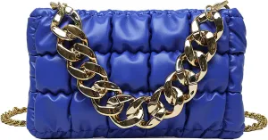 Women's Handheld PU Texture Shoulder Crossbody Bag with Chain Strap Stylish Clutch Purse Bubble Totes Hobo Messenger Bag