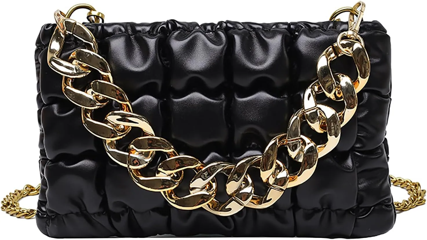 Women's Handheld PU Texture Shoulder Crossbody Bag with Chain Strap Stylish Clutch Purse Bubble Totes Hobo Messenger Bag