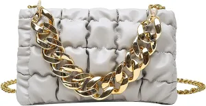 Women's Handheld PU Texture Shoulder Crossbody Bag with Chain Strap Stylish Clutch Purse Bubble Totes Hobo Messenger Bag