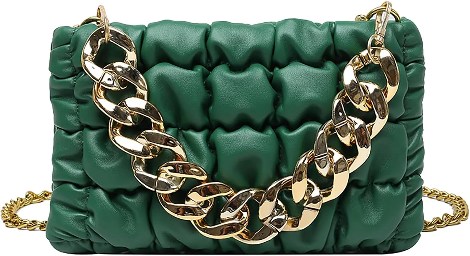 Women's Handheld PU Texture Shoulder Crossbody Bag with Chain Strap Stylish Clutch Purse Bubble Totes Hobo Messenger Bag