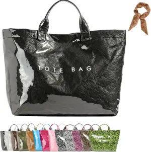 Women's Letters Print Tote Bag, Women Pvc Tote Bag, Top Handle Clear Hobo Handbag, Large Work Plastic Totes Bags