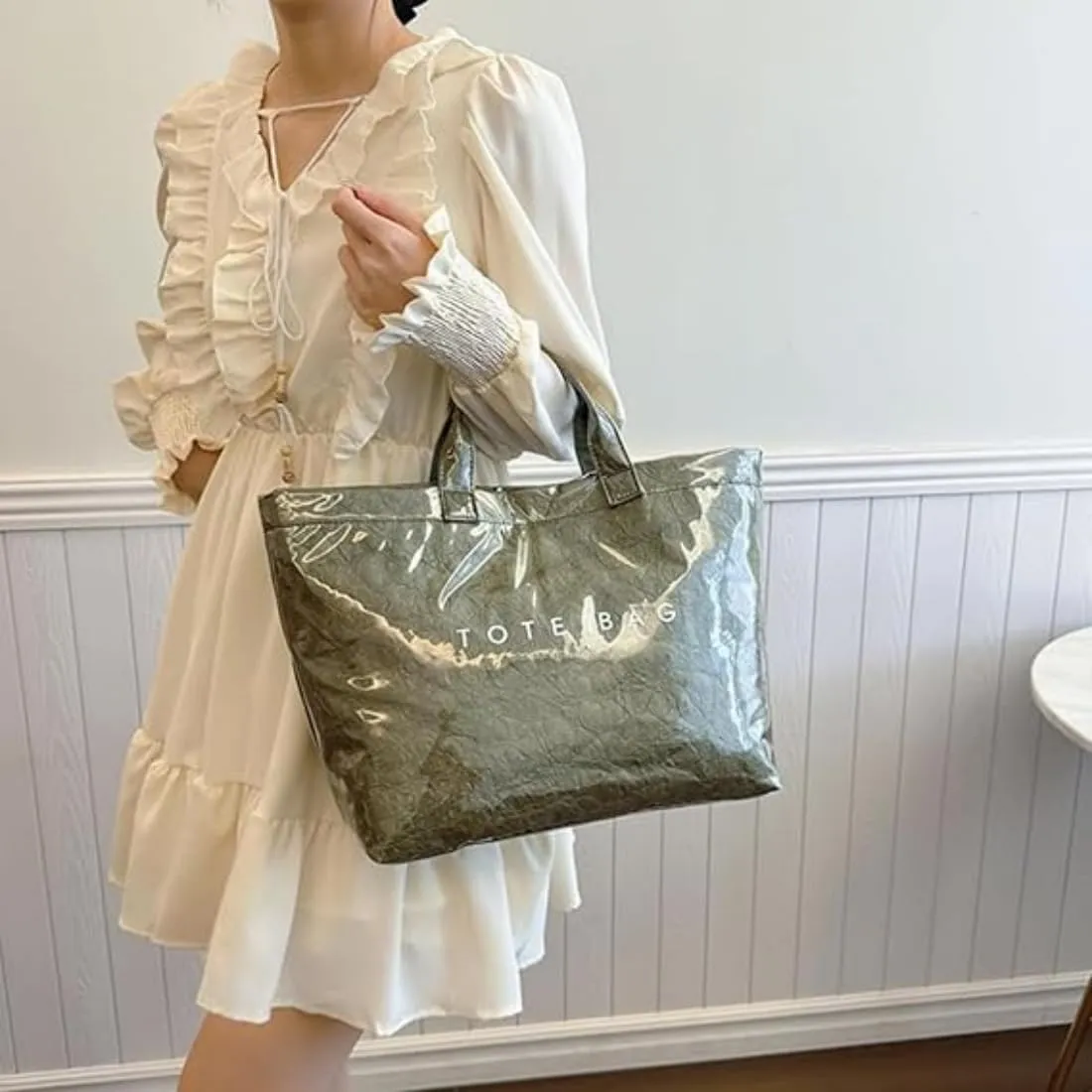 Women's Letters Print Tote Bag, Women Pvc Tote Bag, Top Handle Clear Hobo Handbag, Large Work Plastic Totes Bags