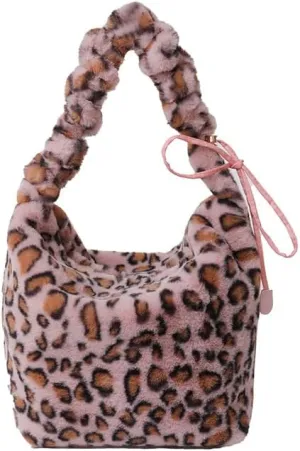 y2k Cheetah Handbags for Women, Cute Hobo Bag Shoulder Bag Aesthetic Grunge Fuzzy Sling Purse Leopard Print Purse (Pink leopard)
