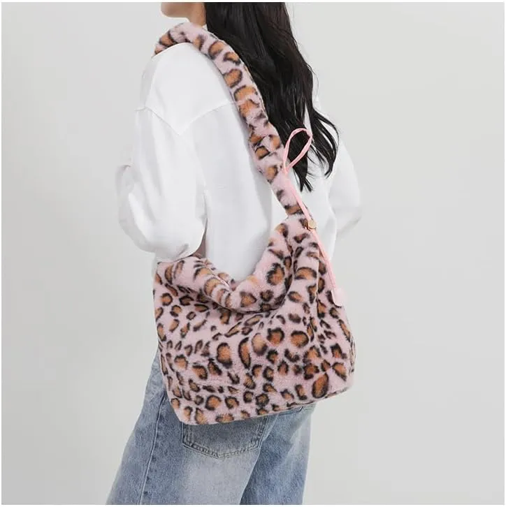 y2k Cheetah Handbags for Women, Cute Hobo Bag Shoulder Bag Aesthetic Grunge Fuzzy Sling Purse Leopard Print Purse (Pink leopard)
