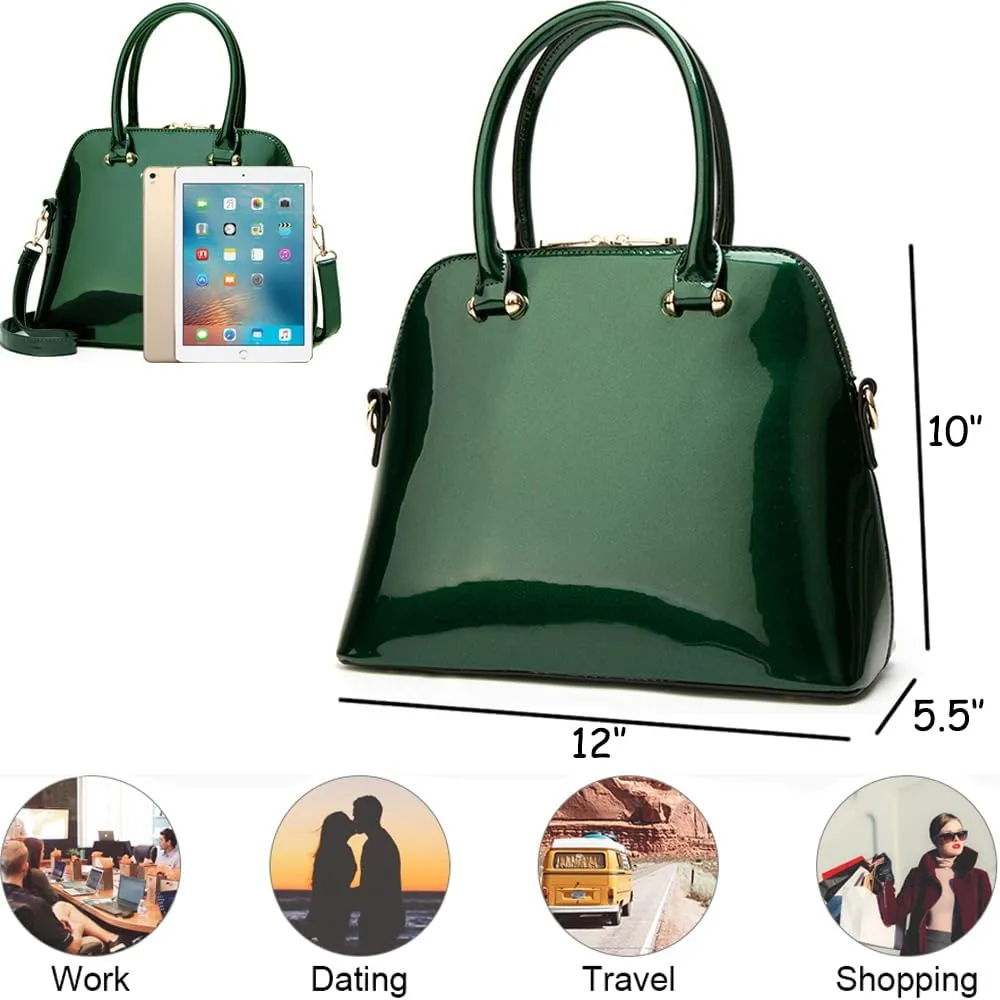 ZiMing Women Dome Satchel Bag Patent Leather Handbag Purse Top Handle Bag Ladies Shoulder Crossbody Bags Totes