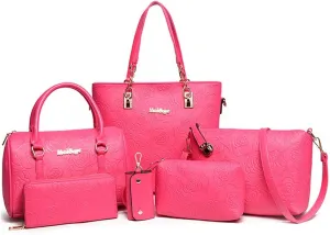ZiMing Women Handbags Set 6Pcs Floral Print Leather Purses Tote Bags Top Handle Handbag Satchel Shoulder Crossbody Bag Wallet