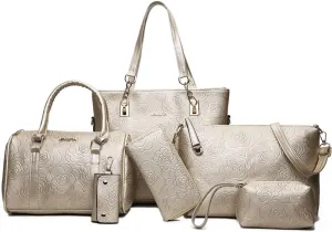 ZiMing Women Handbags Set 6Pcs Floral Print Leather Purses Tote Bags Top Handle Handbag Satchel Shoulder Crossbody Bag Wallet